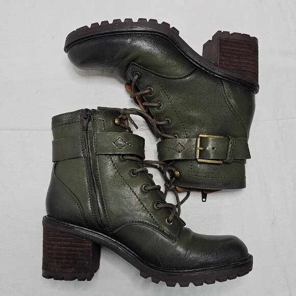 Zodiac Gemma Leather Block Heel Combat Lace-up Zip Boots Green Women's 6.5M - Picture 7 of 10